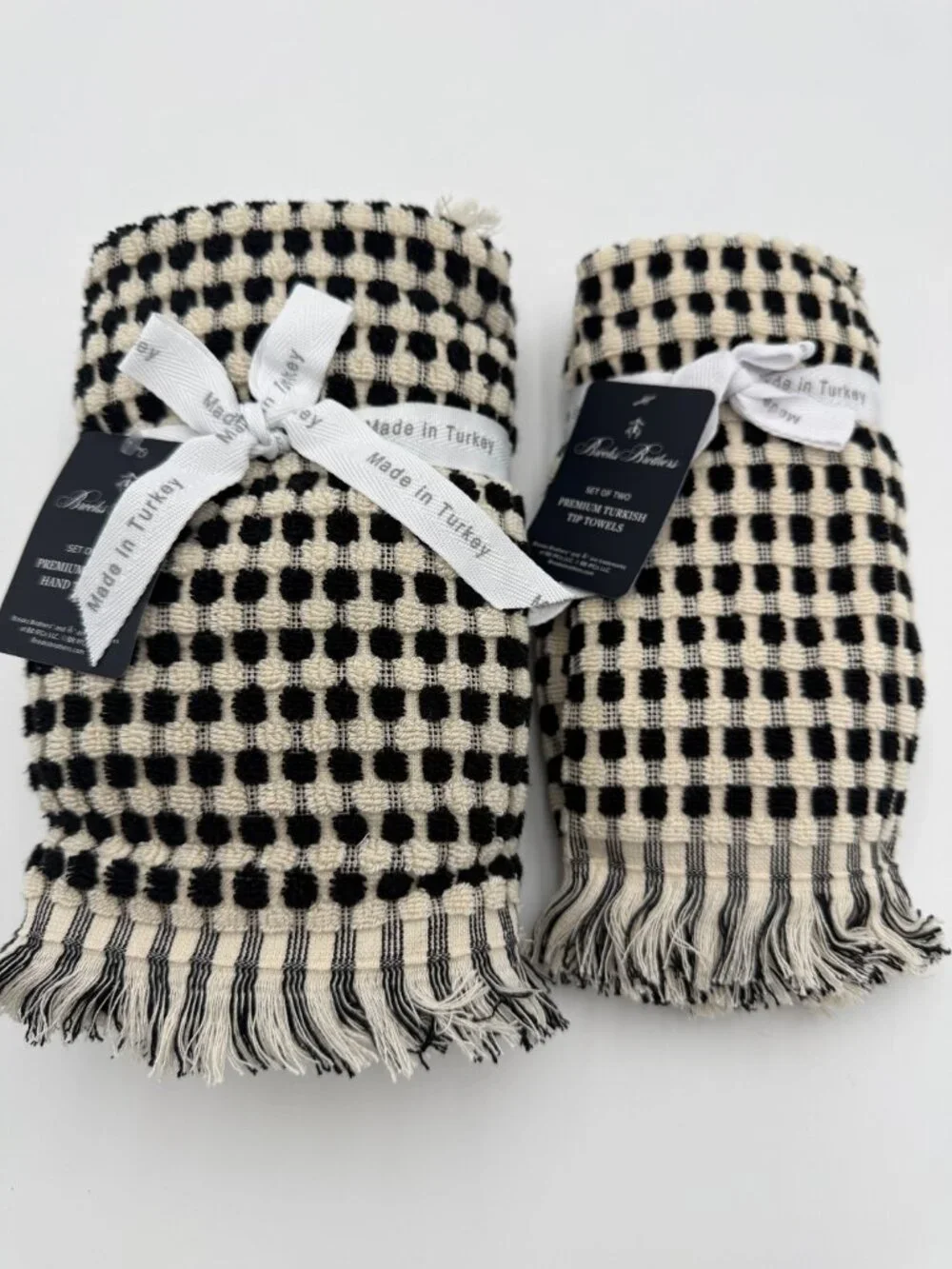 Brooks Brothers 6 Pc Premium Turkish Bath Hand Tip Towel Set Black Ivory NWT